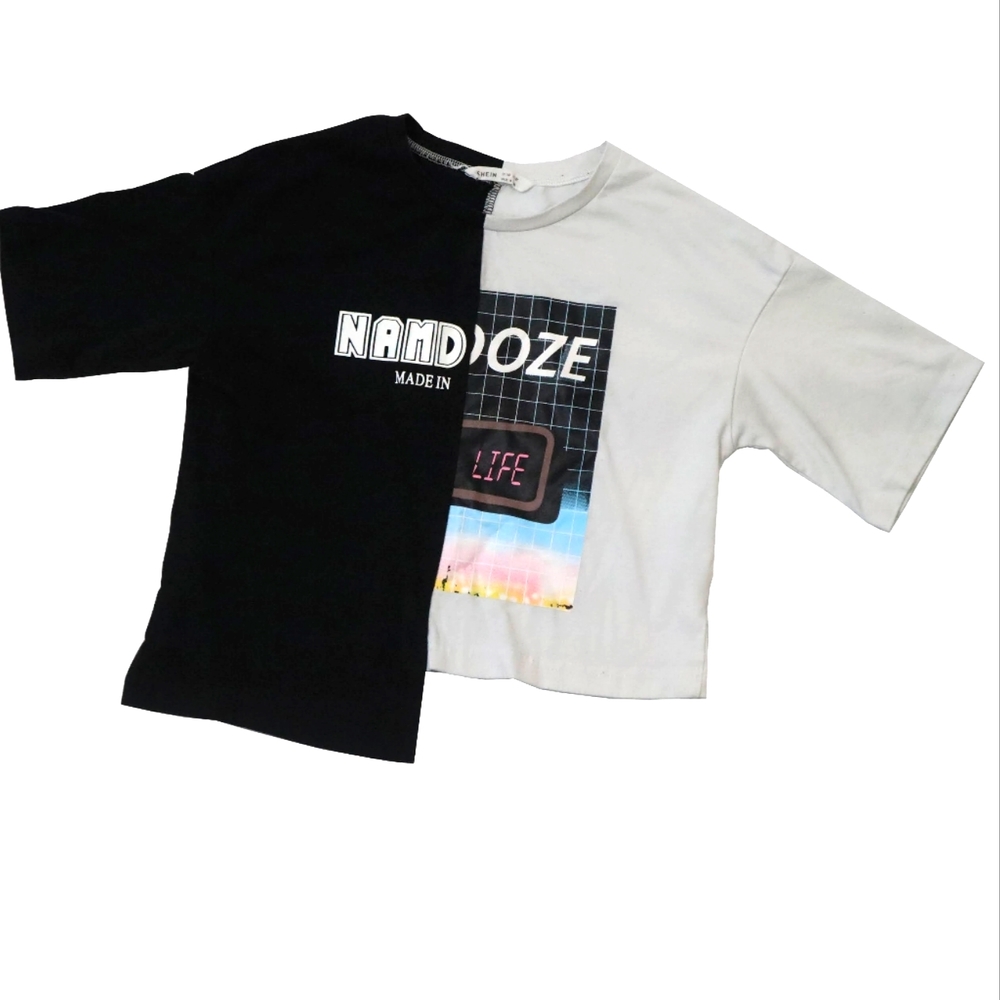 Girls Asymmetrical Graphic Cropped T-shirt
